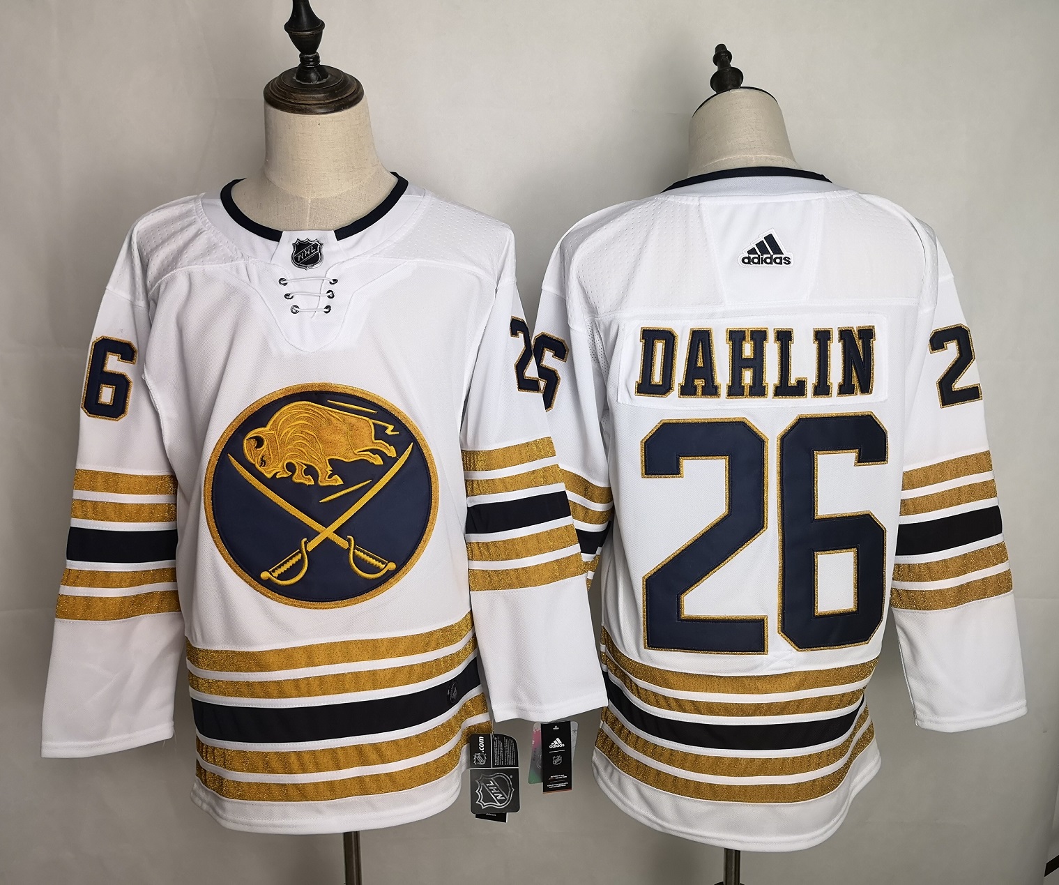 Men's Buffalo Sabres #26 Rasmus Dahlin 2019 White 50th Season Stitched NHL Jersey
